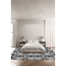 Napoli Home Baskılı Kaymaz Yıkanabilir Patchwork Etnik Modern Üçlü Yatak Odası, Yo-Patchwork-23-Gri,