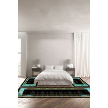 Napoli Home Baskılı Kaymaz Yıkanabilir Çerçeveli Modern Sade Model Üçlü Yatak Odası,Yo-Çerçevelı-130-Turkuaz,