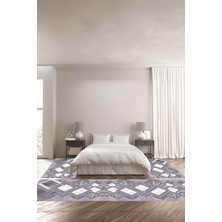 Napoli Home Dijital Baskılı Kaymaz Yıkanabilir Modern Kare Modelli Üçlü Yatak Odası, Yo-Modern-122-Mor,