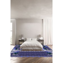 Napoli Home Dijital Baskılı Kaymaz Yıkanabilir Modern Kuş Tüyü Desenli Üçlü Yatak Odası, Yo-Modern-153-Mavi,