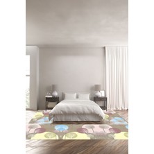 Napoli Home Dijital Baskılı Kaymaz Yıkanabilir Modern Ağaç Küre Desenli Üçlü Yatak Odası, Yo-Modern-155-Renkli,
