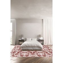 Napoli Home Dijital Baskılı Kaymaz Yıkanabilir Modern Sade Motifli Üçlü Yatak Odası, Yo-Modern-207-Bordo,