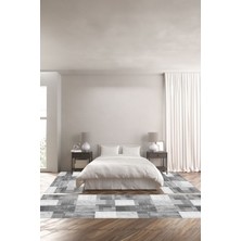 Napoli Home Baskılı Kaymaz Yıkanabilir Patchwork Sade Etnik Modern Üçlü Yatak Odası, Yo-Patchwork-36-Gri,