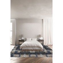 Napoli Home Baskılı Kaymaz Yıkanabilir Patchwork Çizgili Modern Üçlü Yatak Odası, Yo-Patchwork-30-Lacivert,