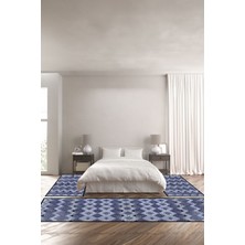 Napoli Home Dijital Kaymaz Yıkanabilir Sade Çerçeveli Akrilik Desenli Üçlü Yatak Odası, Yo-Sade-87-Lacivert,