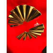 Aytun Yelpaze Gold Çelik Küpe