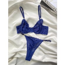 Lacivert Nude Dantelli Bralet Sütyen Kilot Takım Tanga