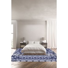 Napoli Home Dijital Kaymaz Yıkanabilir Modern Çerçeveli Zemin Desenli Üçlü Yatak Odası, Yo-Modern-177-Lacivert,