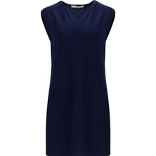 Kadın Yuvarlak Yaka Kolsuz Basic Tişört-Lacivert