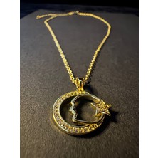 Aytun Atatürk Silüetli Ay Yıldız Gold Çelik Kolye