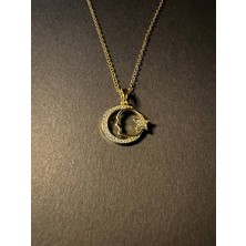 Aytun Atatürk Silüetli Ay Yıldız Gold Çelik Kolye