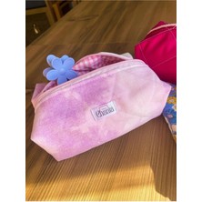The Chanta Lila Pembe Efektli Jean Kumaş Makyaj Çantası Büyük Boy