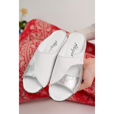 Kadın Hakiki Deri Beyaz Comfort Terlik