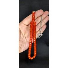 Anemore Collection Sevgiliye Özel Hediye Sıkma Çubuk Kehribar Tesbih Turuncu Renk Kapsül Kesim H-1433.