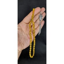 Anemore Collection Sevgiliye Özel Hediye Altın Varaklı Uçak Camı Tesbih Sarı Renkli Kapsül Kesim H-1445.