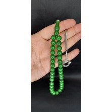 Anemore Collection Sevgiliye Özel Hediye Çubuk Kehribar Tesbih Yeşil Renk Küre Kesim 10MM H-1409.