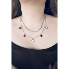 Dumledo Çok Renkli Yonca Çelik Charm Kolye