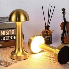 Mantar Model Retro Masa Lambası Gold Altın Renkli Dimmerli Şarjlı Dekoratif Dokunmatik Masa Lambası