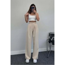 New Journal Kadın Bej Yüksek Bel Pileli Plazzo Kumaş Pantolon NWJ-1000500014
