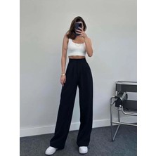 New Journal Kadın Siyah Yüksek Bel Pileli Plazzo Kumaş Pantolon NWJ-100050002