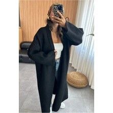 New Journal Kadın Siyah Maxi Boy Uzun Tesettür Polarlı Kalın Triko Hırka NWJ-100070002