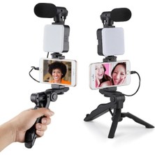 Profesyonel Selfie Mikrofon Tripod ile LED Işık Stüdyo Mikrofon Kayıt Mikrofon Vlog Tiktok Instagram
