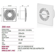 Mutlusan Me-Fan 200'LUK Havalandırma Aspiratörü