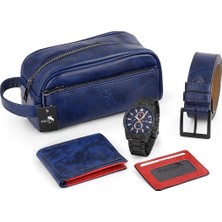 Polo Air Erkek Kol Saati El Çantası Cüzdan Kemer Kartlık Set Lacivert-Siyah Kombin PL-0866E7