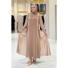 Düğme Detaylı Elbise 3919 Vizon