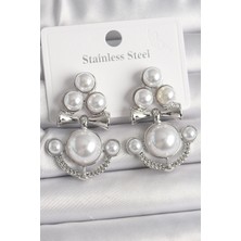 Callerrons Accessories Pirinç Gümüş Renk Sallantı Incili Çapa Model Kadın Küpe - EBJ250201W30960