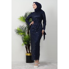 Giza Store Sena Pullu Elbise Lacivert