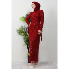 Giza Store Sena Pullu Elbise Bordo