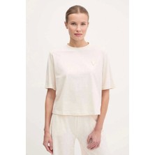 Guess Kadın Bej Logolu T-Shirt