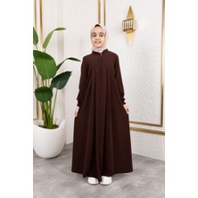 Robalı Pileli Çocuk Ferace & Kahverengi