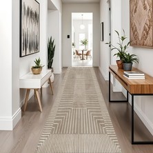 Net Room Dijital Baskı Modern Salon Mutfak Koridor Halısı Kaymaz Taban Vizon 4006