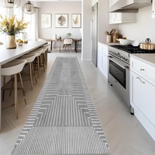 Net Room Dijital Baskı Modern Salon Mutfak Koridor Halısı Kaymaz Taban Gri 4006