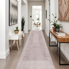 Net Room Dijital Baskı Modern Salon Mutfak Koridor Halısı Kaymaz Taban Pembe 4006