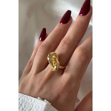 Leo'Stone Yeni Seri Cilalı Ünlü Model Düğüm Tasarım Günlük Ayarlanabilir Kadın Çelik Yüzük