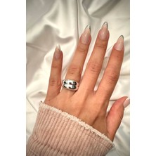 Leo'Stone Özel Seri Ithal Cilalı Ikili Kalın Model Bombe Tasarım Ayarlanabilir Kadın Çelik Yüzük