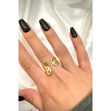 Leo'Stone Özel Seri Cilalı Ortasi Boş Asimetrik Kavisli Model Bombe Tasarım Ayarlanabilir Kadın Çelik Yüzük