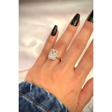 Leo'Stone Premium Ithal Seri Büyük Baget Zirkon Taşlı Tek Taş Ayarlanabilir Tasarım Kadın Çelik Yüzük