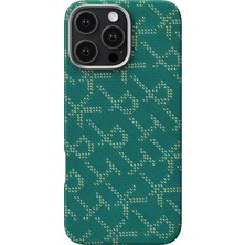 iPhone 16 Pro Kılıf Magsafe Özellikli Aramid Fiber Pitaka Tactile Woven Monogram Serisi Yeşil