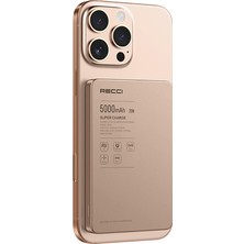 Recci Magsafe Powerbank RP33 Pd 20W Ultra Ince LED Göstergeli Hızlı Şarj Özellikli 15W 5000mAh Gold