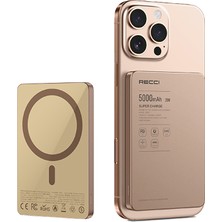 Recci Magsafe Powerbank RP33 Pd 20W Ultra Ince LED Göstergeli Hızlı Şarj Özellikli 15W 5000mAh Gold