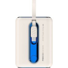 Type-C Kablolu Powerbank Recci RPB-P12C Pd 20W Askı Ipli Hızlı Şarj Özellikli 22.5W 9000MAH Beyaz