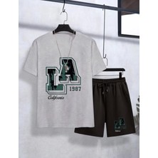 Punıx Kıds Özel Üretim L A Baskılı Yeni  Trend Erkek  Çocuk  T-Shırt  Şort  Takım