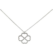 G&A Jewels 925 Ayar Gümüş Kalp Yonca Kolye 0.01CT Pırlanta Taşlı