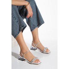 MFT Ayakkabı Beyaz Taşlı Tek Şeffaf Topuklu Ayakkabı