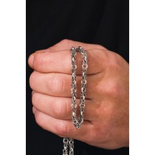 TMT Silver Gümüş 5 mm Erkek Kral Kafes Örgü Oksitli Karartmalı Zincir Kolye