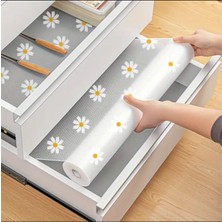 Papatya Tasarımlı Kaymaz Raf Astarı Rulosu -Mutfak, Buzdolabı & Dolaplar Için Çekmece Matı, 45 x 10